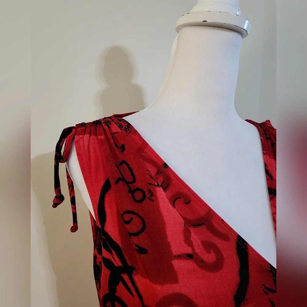 VINTAGE RARE Venus Red and Black V-neck Slip-on Dress Women's Size L - Picture 6 of 8